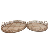 Round Shaped Bamboo Tray with Curved Handle, Set of 2, Brown B056P161724