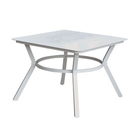 Plank Top Aluminum Patio Table with Flared Legs, White B056P161725
