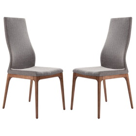 Fabric Sloped Elongated Back Dining Chair with Splayed Legs, Set of 2,Gray B056P161727
