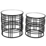 Mirrored Top Round Accent Table with Open Base, Set of 2, Black B056P161729