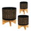 9 inch Ceramic Round Planter, Wood Stand, Circular Pattern, Medium, Black B056P161732
