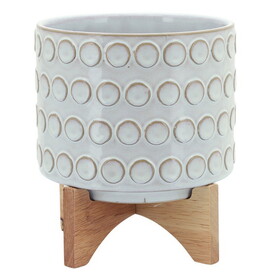 Planter with Wooden Stand and Bubble Design, Small, Off White B056P161733