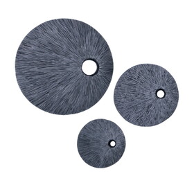 Ribbed Round Sandstone Wall Decor with Cut Out Near the Edge, Medium, Gray B056P161737