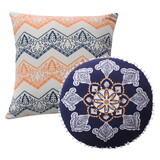 2 Piece Decorative Accent Throw Pillow Set, Embroidery, Cotton, Saffron Orange, Blue B056P162462