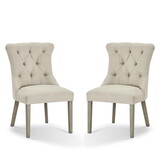 24 inch Solid Wood Dining Chair, Curved Tufted Back, Set of 2, Gray B056P163161