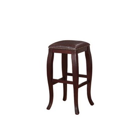 Wooden Bar Stool with Cushioned Seat and Nailhead Trim Edge, Brown B056P163169