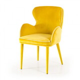 33 inch Wingback Dining Chair with High Curvy Arms, Yellow Fabric B056P163175