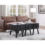 Three Drawers Wooden Convertible Coffee Table with Angled Legs, Black B056P163186