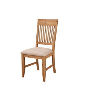 Slatted High Back Wooden Side Chair Set of 2 Natural Brown and Beige
