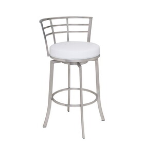Curved Metal Back Counter Height Barstool with Flared Legs,White and Silver B056P163194