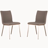 Horizontally Tufted Leatherette Dining Chair with Metal Legs, Set of 2,Gray B056P163195
