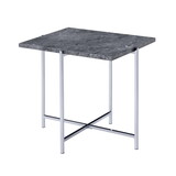 Contemporary Marble Top End Table with Trestle Base, Gray and Silver B056P163203
