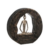 Siddhasana Pose Lady Figurine in Metal Circle, Brown and Silver B056P163206