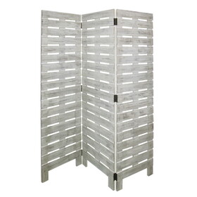 Textured 3 Panel Foldable Wooden Screen with Slats, Gray B056P163208