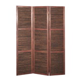 Wooden 3 Panel Room Divider with Horizontal Bamboo Stripes, Dark Brown B056P163209