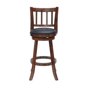 Round Padded Seat Counter Stool with Slatted Back, Brown and Black B056P163216