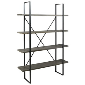72 inch 4 Tier Metal Frame Bookcase, x Shaped Bar Accents, Black, Gray B056P163217