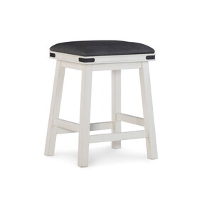 Dual Tone Wooden Counter Height Stool with Leatherette Seat,Black and White B056P163221
