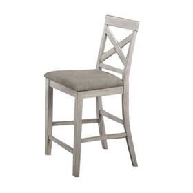 Wooden Counter Chairs, x Shaped Backrest, Padded Seat, Set of 2, White, Gray B056P163226