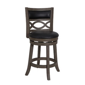 Curved Lattice Back Counter Stool with Leatherette Seat, Gray and Black B056P163227