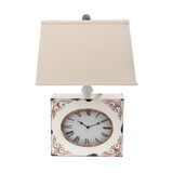 Clock Design Metal Table Lamp with Tapered Shade,White and Beige B056P163267