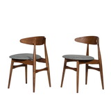 Grained Wooden Dining Chair with Padded Seat, Set of 2, Gray and Brown B056P164403