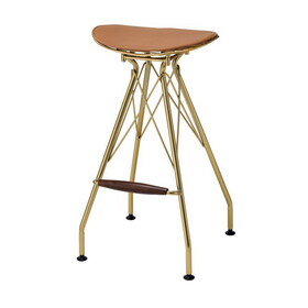 Metal Backless Barstool with Flared legs and Braces Support, Set of 2, Gold B056P164409