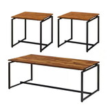 3 Piece Wooden Top Metal Frame Occasional Table Set, Brown and Black B056P164411