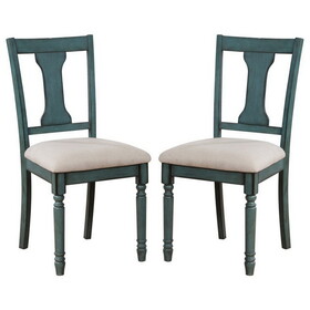 Wooden Side Chair with Open Chiseled Design Back, Set of 2, Blue B056P164431