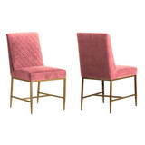 Memphis Pink Velvet and Antique Brass Accent Dining Chair- Set of 2 B056P164445