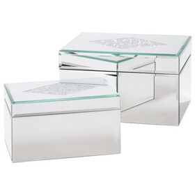 Mirrored Box with Acrylic Diamond Pattern, Set of 2, Silver B056P164446