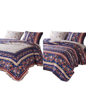 Loir 3 Piece Full Quilt Set with Floral Print, Multicolor B056P164451