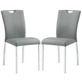 Leatherette Side Chair with Flared Back and Tubular Legs, Set of 2, Gray B056P164452