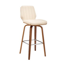 Swivel Barstool with Channel Stitching and Wooden Support, Brown and Cream B056P164462