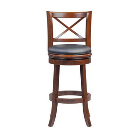 Gia 29 inch Swivel Bar Stool, Solid Wood, Rich Vegan Faux Leather, Brown B056P164465