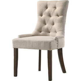Esme 24 inch Solid Wood Dining Chair, Fabric, Tufted, Set of 2, Beige B056P164472