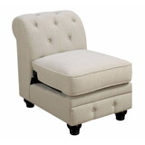 20 inch Armless Sofa Chair, Linen Like Fabric, Button Tufted, Beige B056P164479