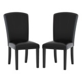 25 inch Wood Side Chair, Curved Design, Black Vegan Faux Leather, Set of 2 B056P164484