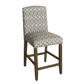 Fabric Upholstered Wooden Barstool with Trellis Pattern Cushioned Seat, Multicolor B056P164485