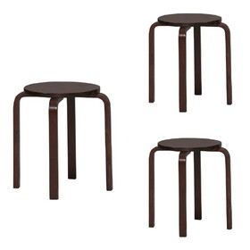 Round Wooden Stackable Stool with Straight Legs, Set of 4, Brown B056P165562