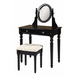 Wooden Vanity Set with Adjustable Mirror and Drawer, Black and Beige B056P165563