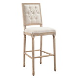 Transitional Wooden Bar Stool with Tufted Square Back, Beige and Brown B056P165568