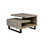 30 inch Handcrafted Geometric G Coffee Table, Weathered Gray Mango Wood Frame, Black Powder Coated Base B056P165572