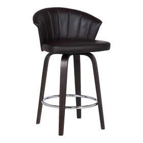 30" Channel Stitched Faux Leather Barstool with Tapered Legs, Brown B056P165578