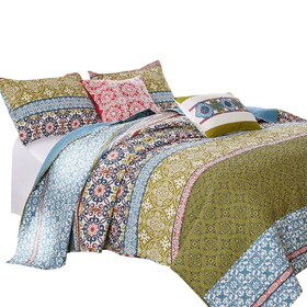 Kaw 5 Piece Soft Cotton Queen Quilt Set, Mandala, Multicolor B056P165579