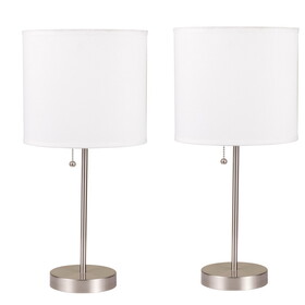 18.5 inch Drum Shade Table Lamp, Set of 2, White and Silver B056P165591