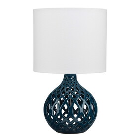 Table Lamp with Ceramic Bellied Body and Fretwork Pattern, Blue B056P165594