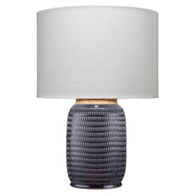 Table Lamp with Ribbed Ceramic Body and Fabric Shade, Gray B056P165595