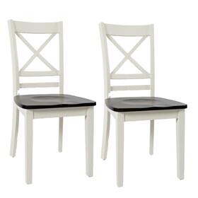 Two Tone Dining Chair with x Back, Set of 2, Brown and White B056P165596