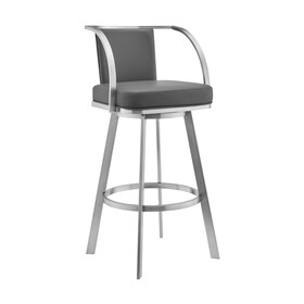 Ovn 26 inch Swivel Counter Stool, Stainless Steel Frame, Gray Faux Leather B056P165602